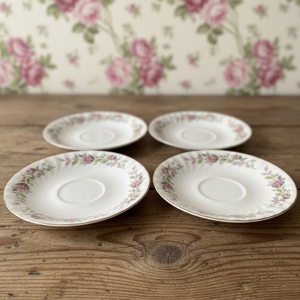Creative Fine China Regency Rose Saucers, Set of 4, Vintage Floral Dinnerware